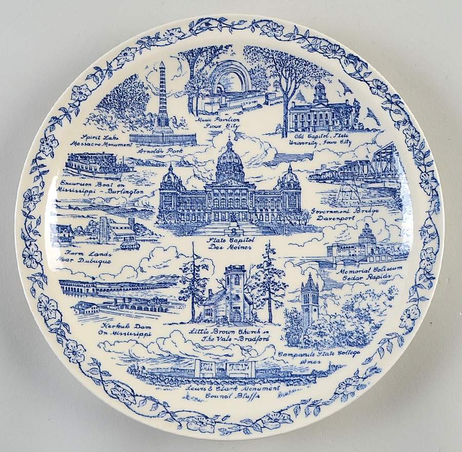 State Plate Iowa-Blue - No Box-Iowa Motif 1 by Vernon Kilns-1