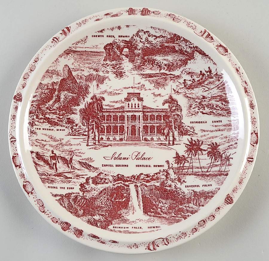 State Plate Hawaii - Hawaii Motif 1 Red by Vernon Kilns-1