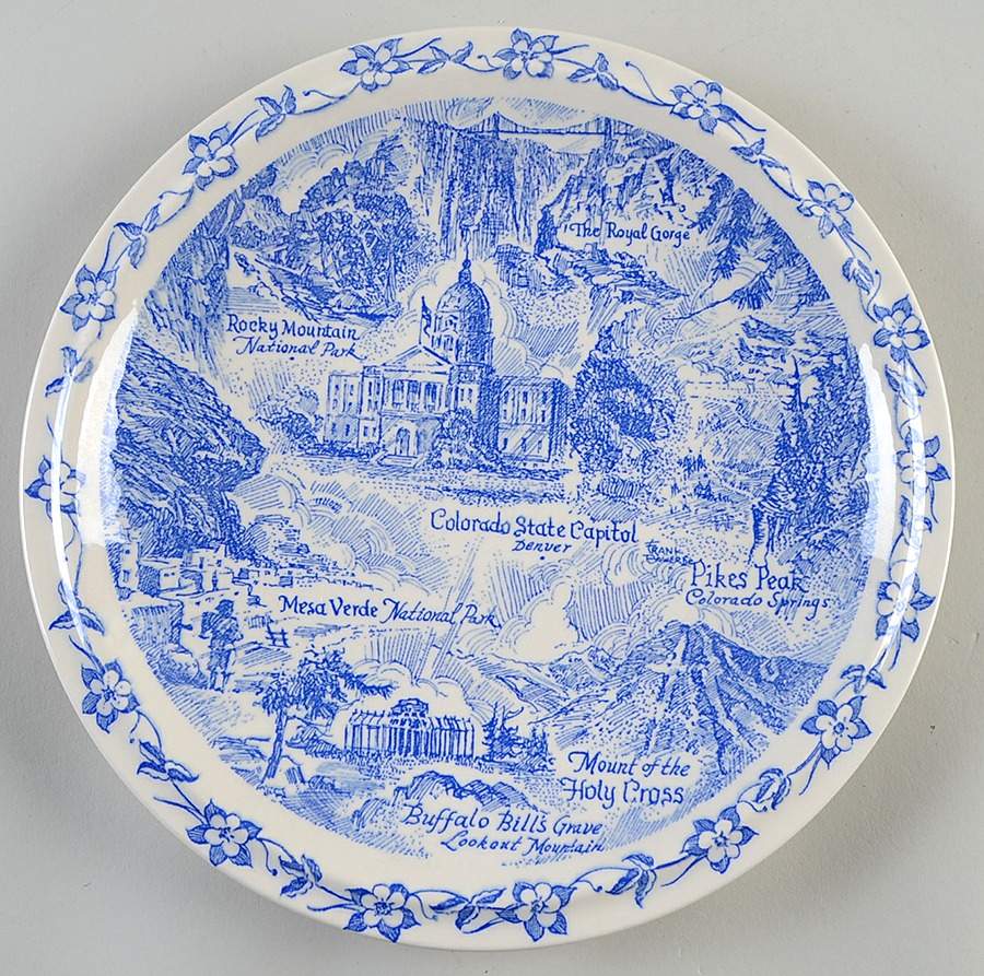 State Plate Colorado - No Box-Colorado Motif 3-Blue by Vernon Kilns-1