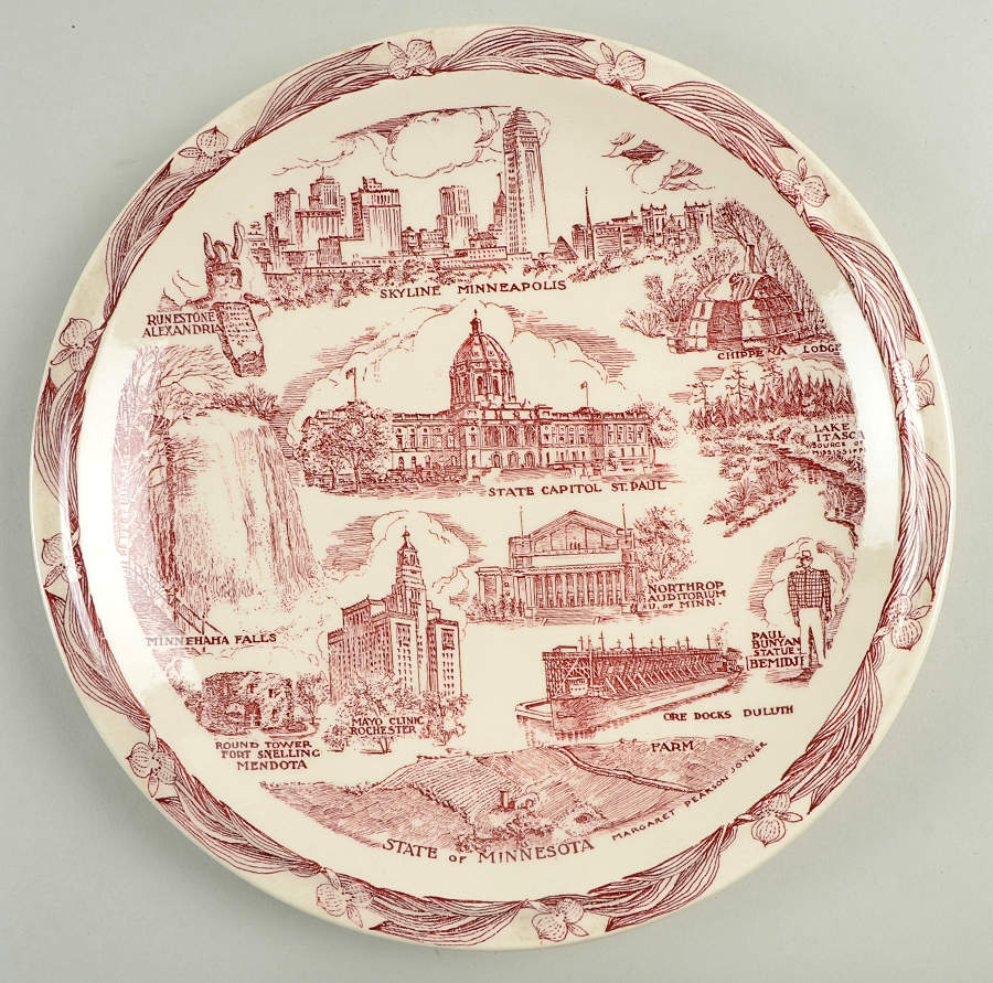 State Plate Minnesota-Red - No Box-Minnesota Motif 1 by Vernon Kilns-1