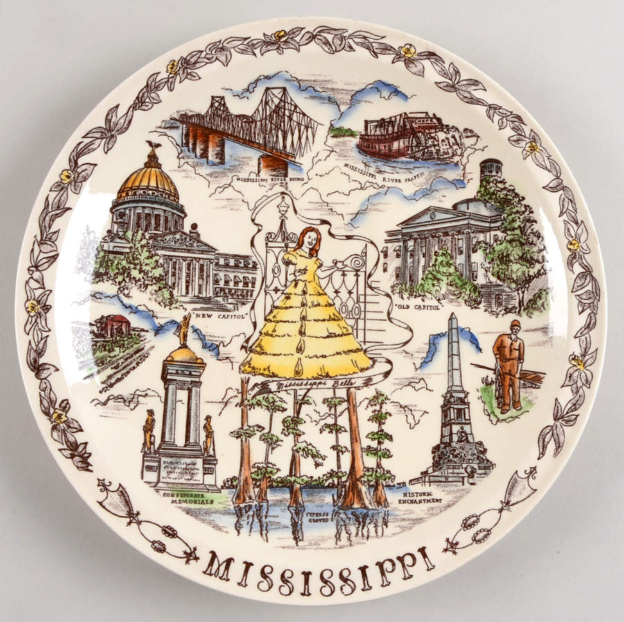 State Plate Mississippi - No Box-Mississippi Motif1-Multi by Vernon Kilns-1