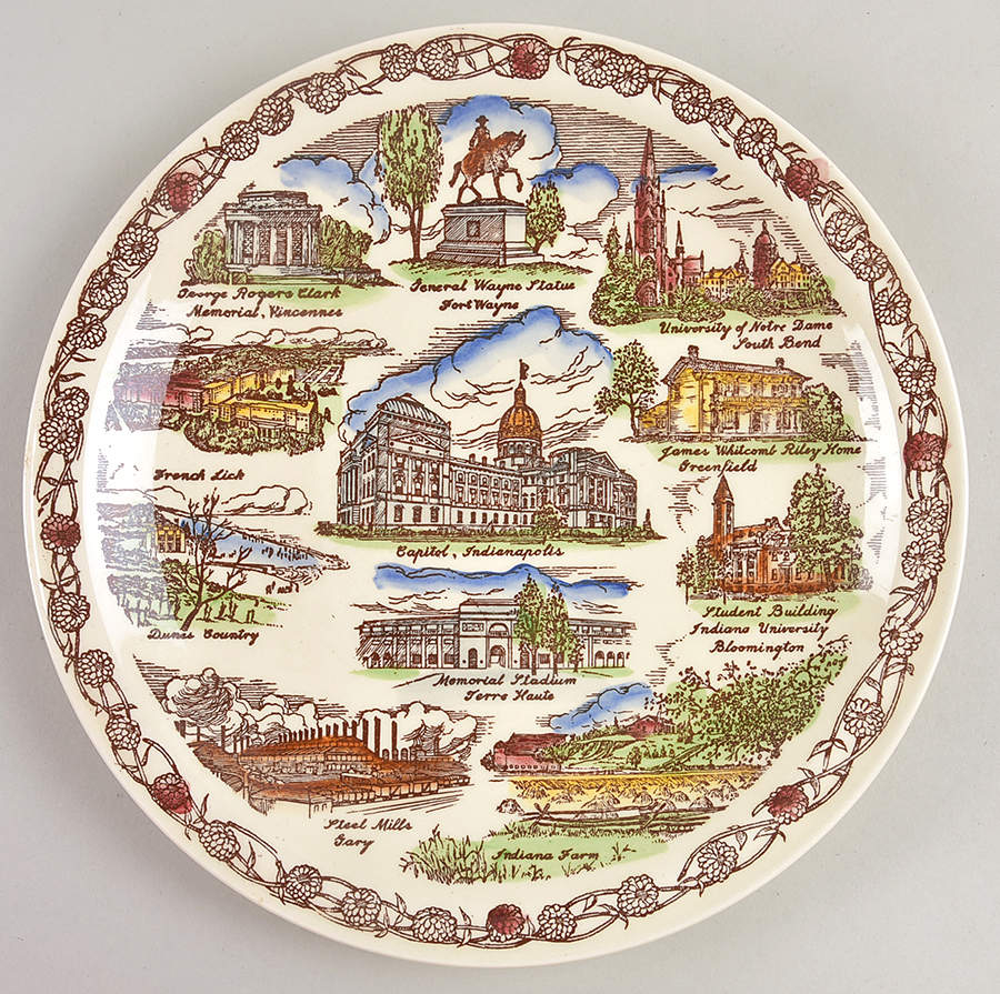 State Plate Indiana - No Box-Indiana Motif 2-Multico by Vernon Kilns-1