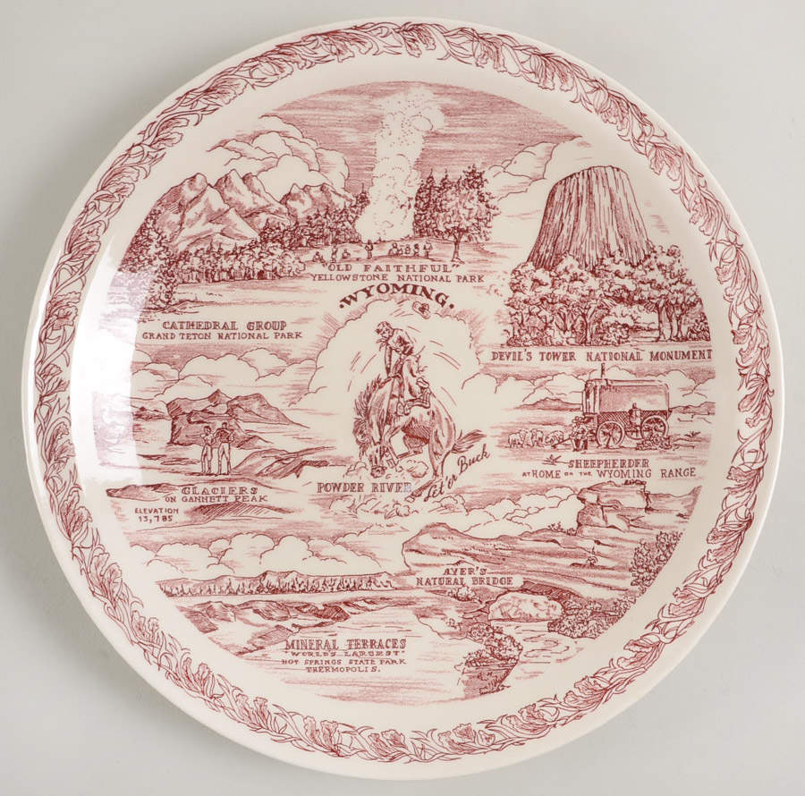 State Plate Wyoming-Red - No Box-Wyoming Motif 2 by Vernon Kilns-1