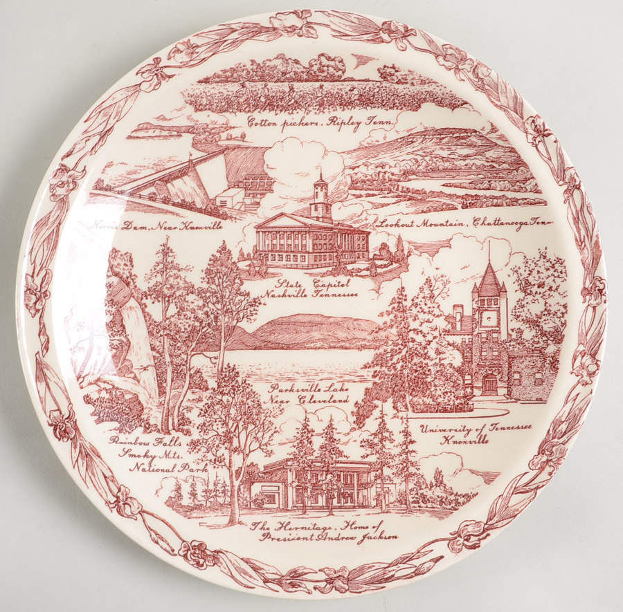 State Plate Tennessee-The Volunteer State - No Box-Tennessee Motif 1-Red by Vernon Kilns-1