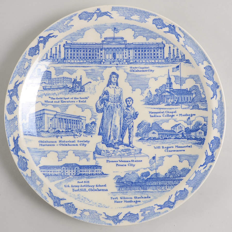 State Plate Oklahoma-Blue - No Box-Oklahoma Motif 3 by Vernon Kilns-1