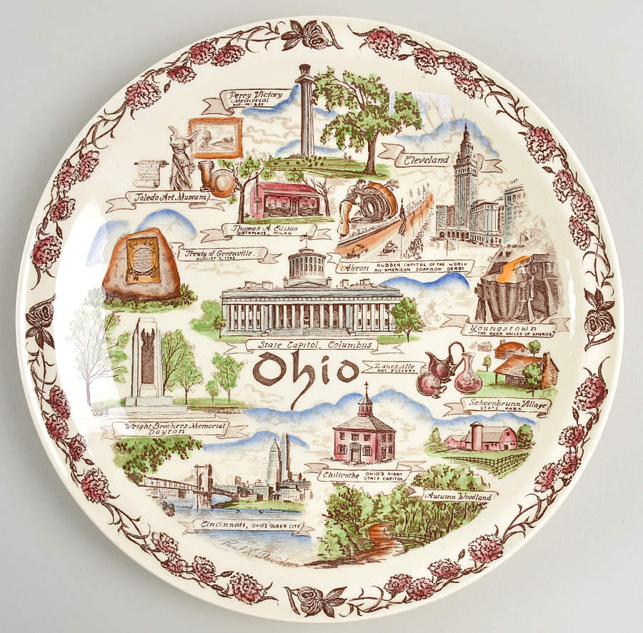 State Plate Ohio-Multicolor - Ohio Motif 3 Multicolor No Box by Vernon Kilns-1