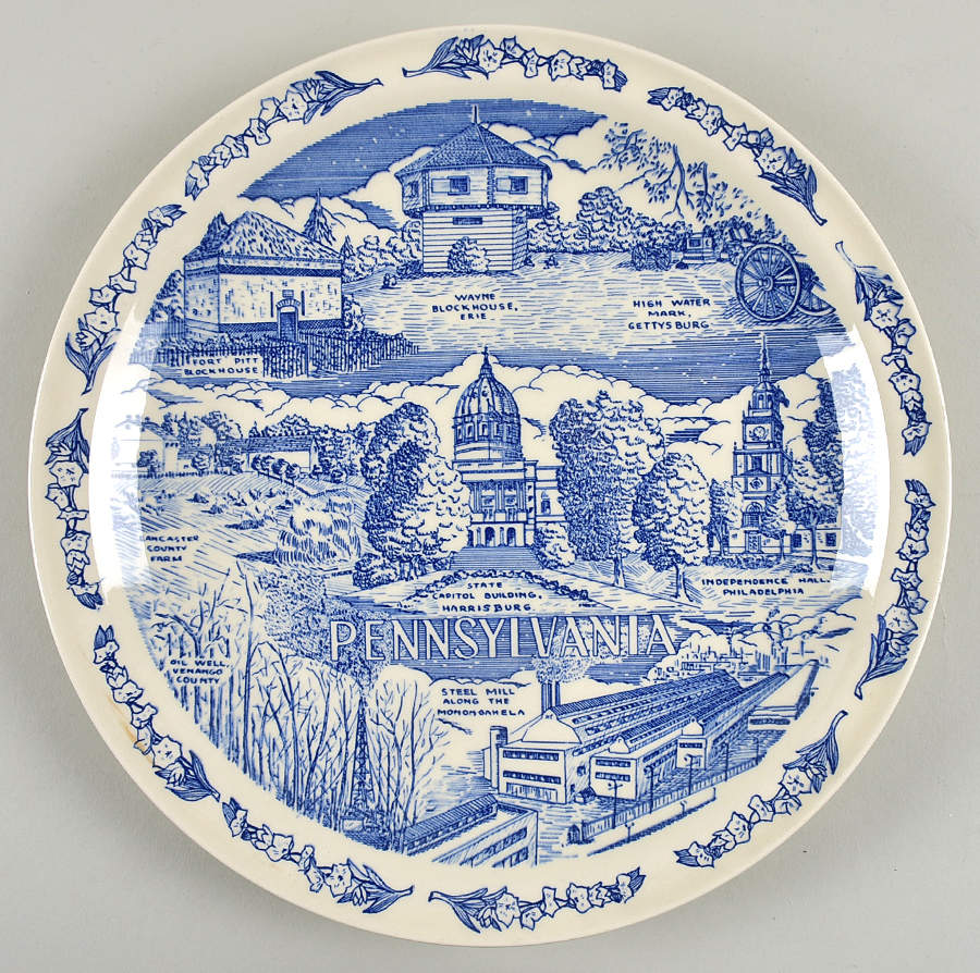 State Plate Pennsylvania - No Box-Pennsylvania Motif 1-Blue by Vernon Kilns-1