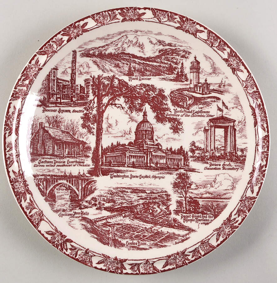 State Plate Washington - No Box-Washington Motif 1-Red by Vernon Kilns-1