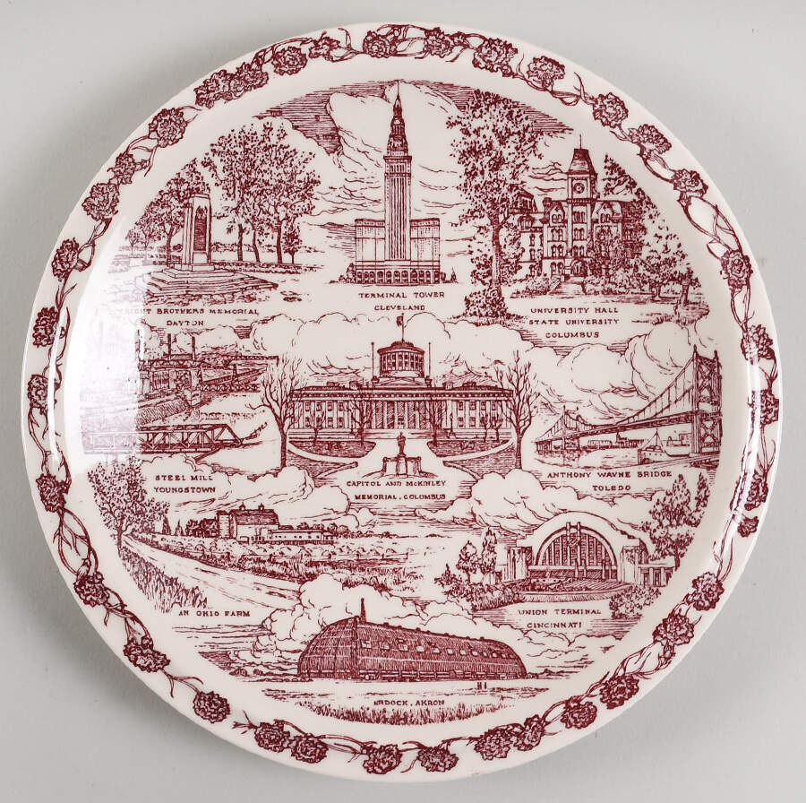 State Plate Ohio-Red - No Box-Ohio Motif 2 by Vernon Kilns-1