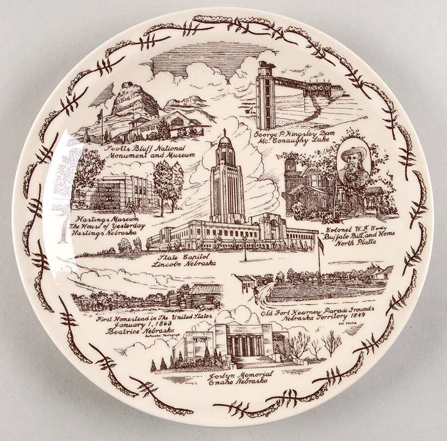 State Plate Nebraska - No Box-Nebraska Motif 1-Brown by Vernon Kilns-1
