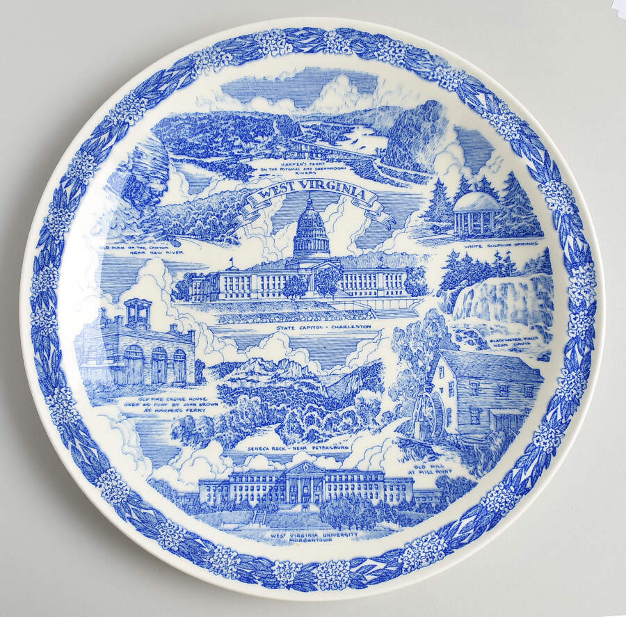 State Plate West Virginia - No Box-West Virginia Motif 1 Blue by Vernon Kilns-1