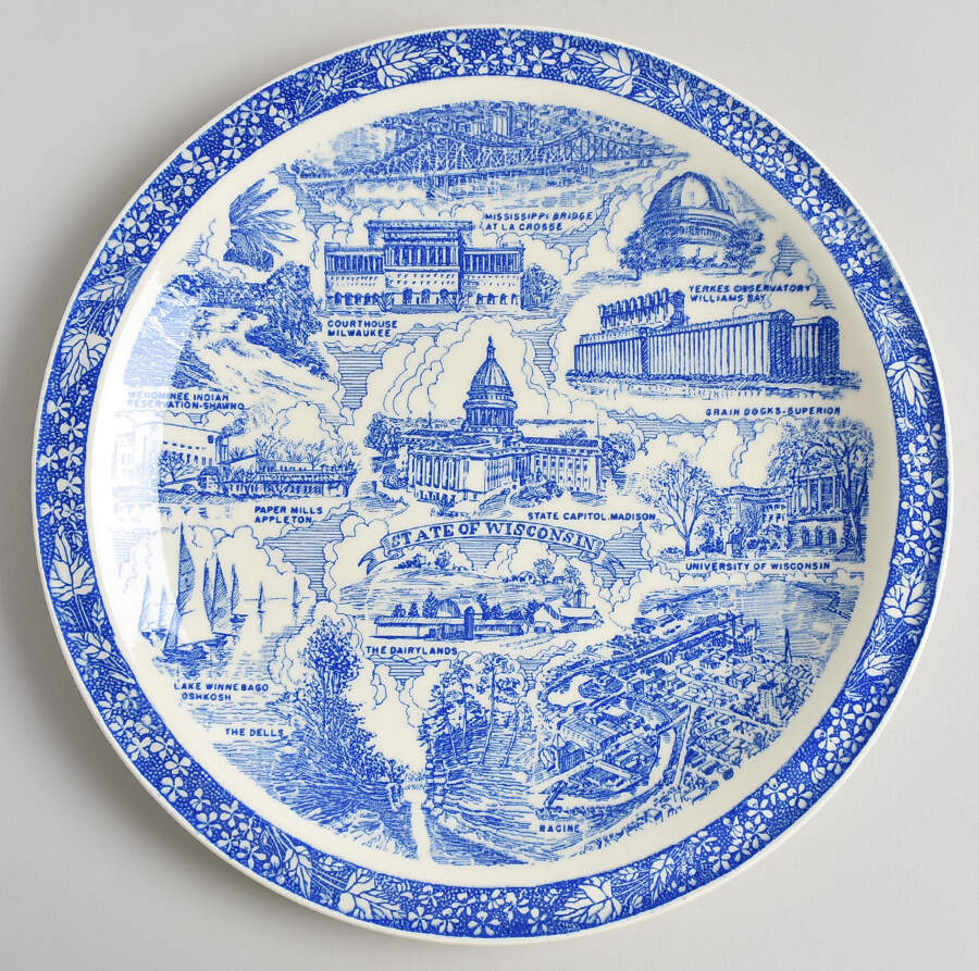 State Plate Wisconsin - Wisconsin Motif 1-Blue by Vernon Kilns-1