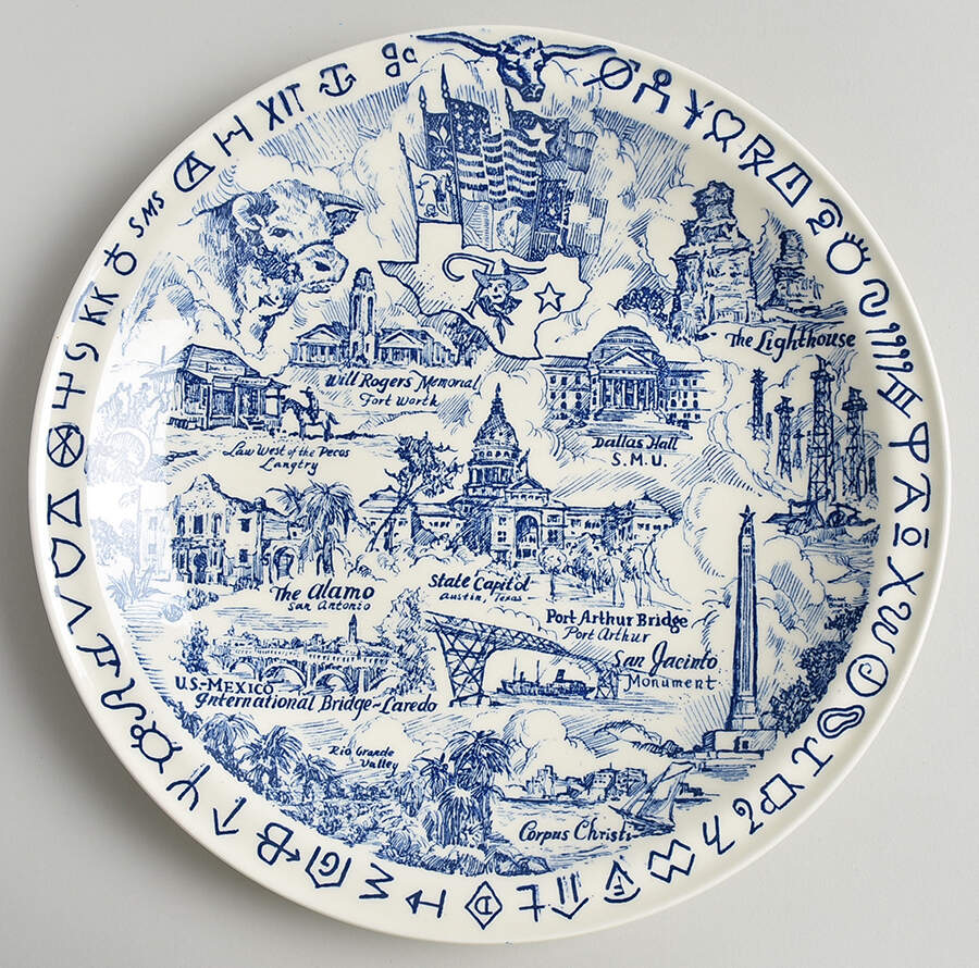 State Plate Texas-Blue - No Box-Texas Motif 1-Blue by Vernon Kilns-1