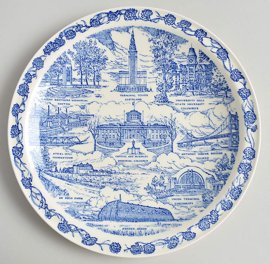 State Plate Ohio-Blue - No Box-Ohio Motif 1 by Vernon Kilns-1
