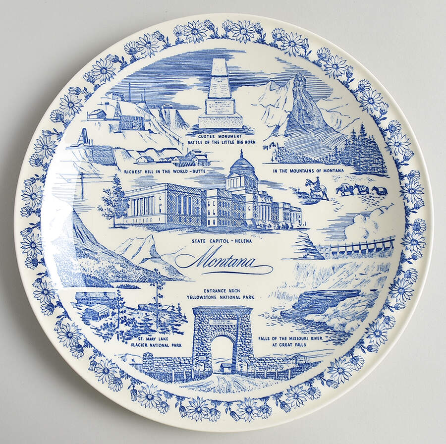 State Plate Montana-Blue - No Box-Montana Motif 1 by Vernon Kilns-1