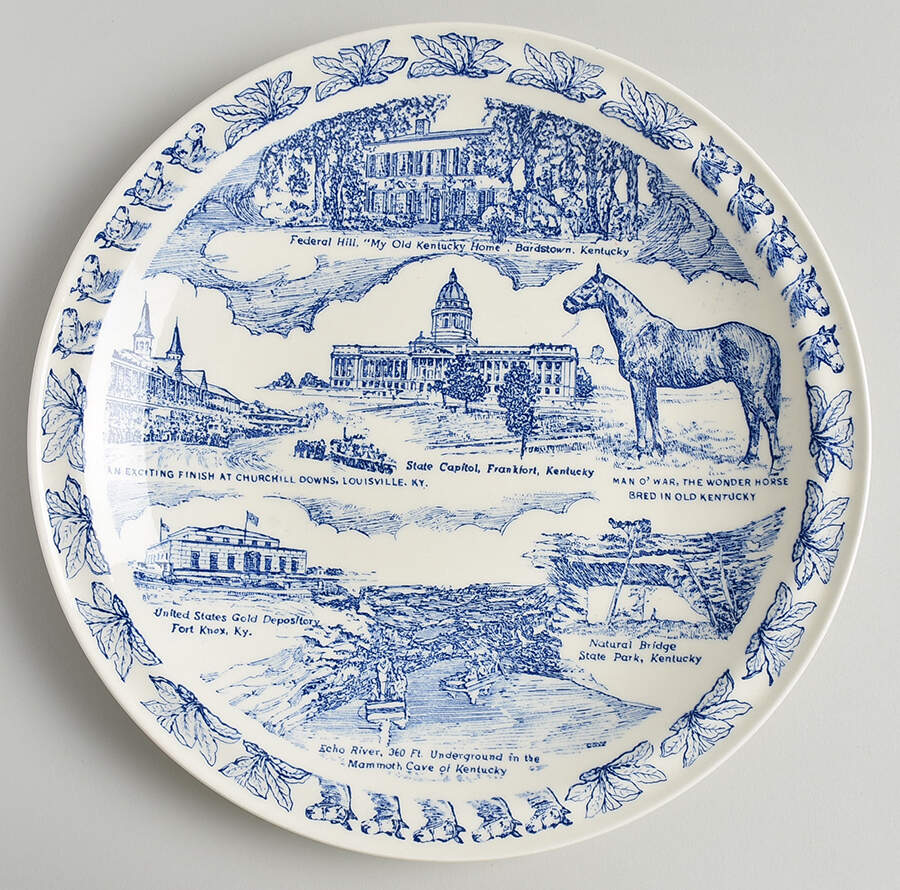 State Plate Kentucky-Blue - No Box-Kentucky Motif 1 by Vernon Kilns-1