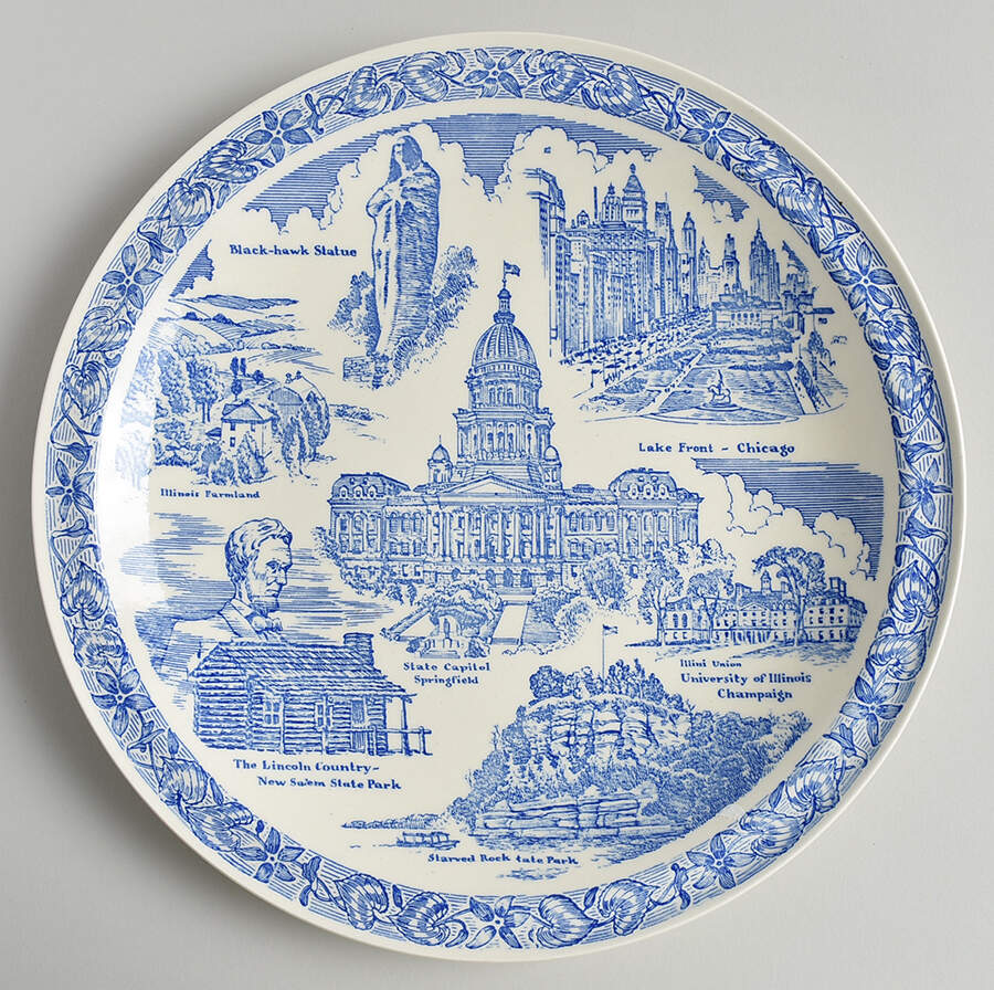 State Plate Illinois - No Box-Illinois Motif 1-Blue by Vernon Kilns-1