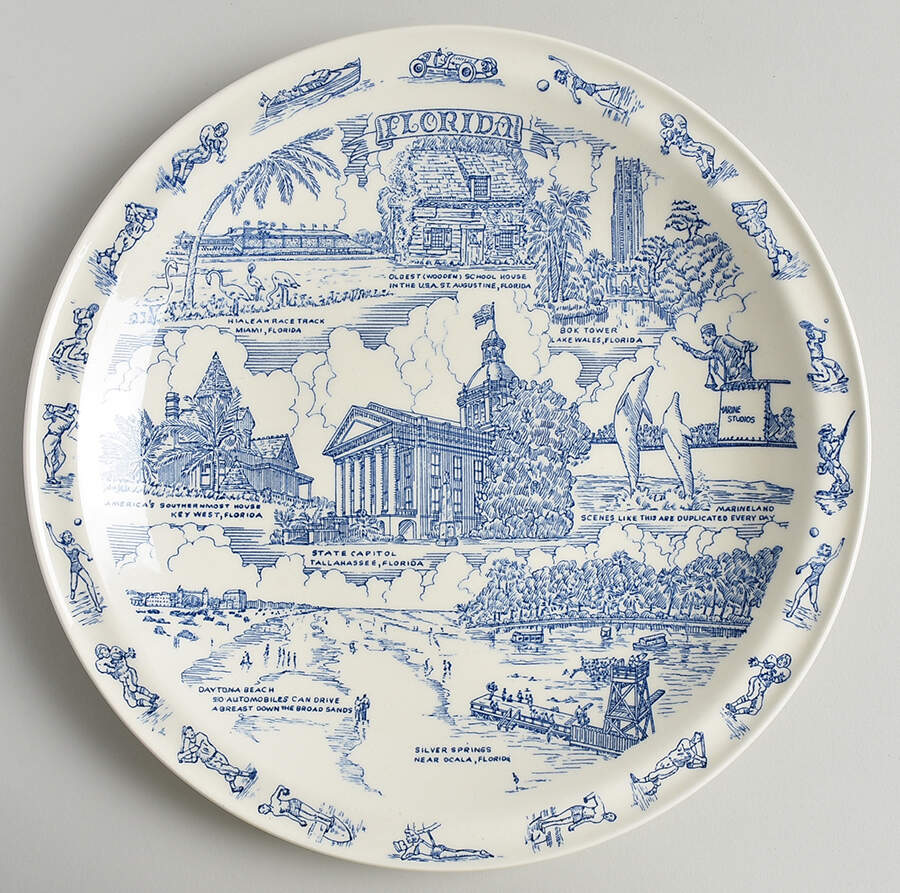 State Plate Florida - No Box-Florida Motif 2-Blue by Vernon Kilns-1