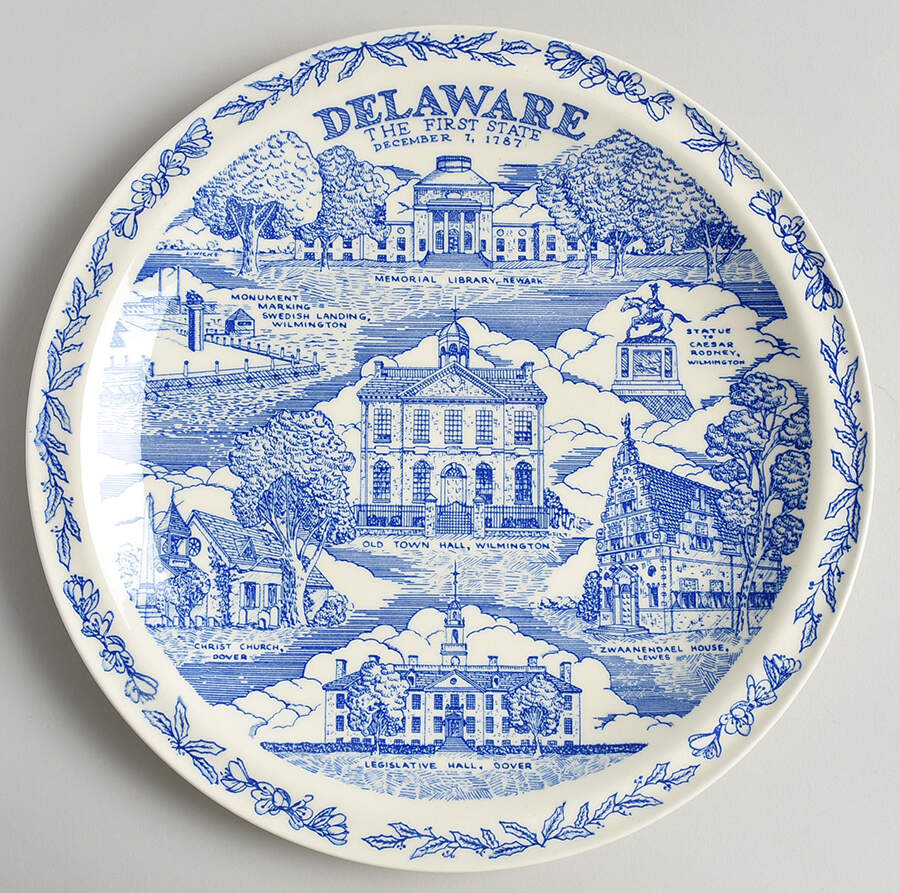 State Plate Delaware - No Box-Delaware Motif 1 Blue by Vernon Kilns-1