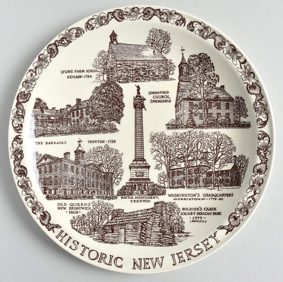 State Plate New Jersey-Brown - No Box-New Jersey Motif 1 by Vernon Kilns-1