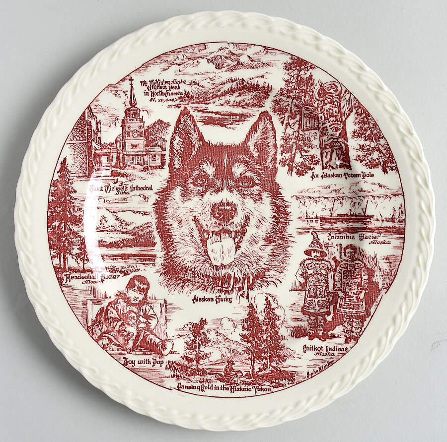 State Plate Alaska - No Box-Alaska Motif 2 Red Swirl by Vernon Kilns-1
