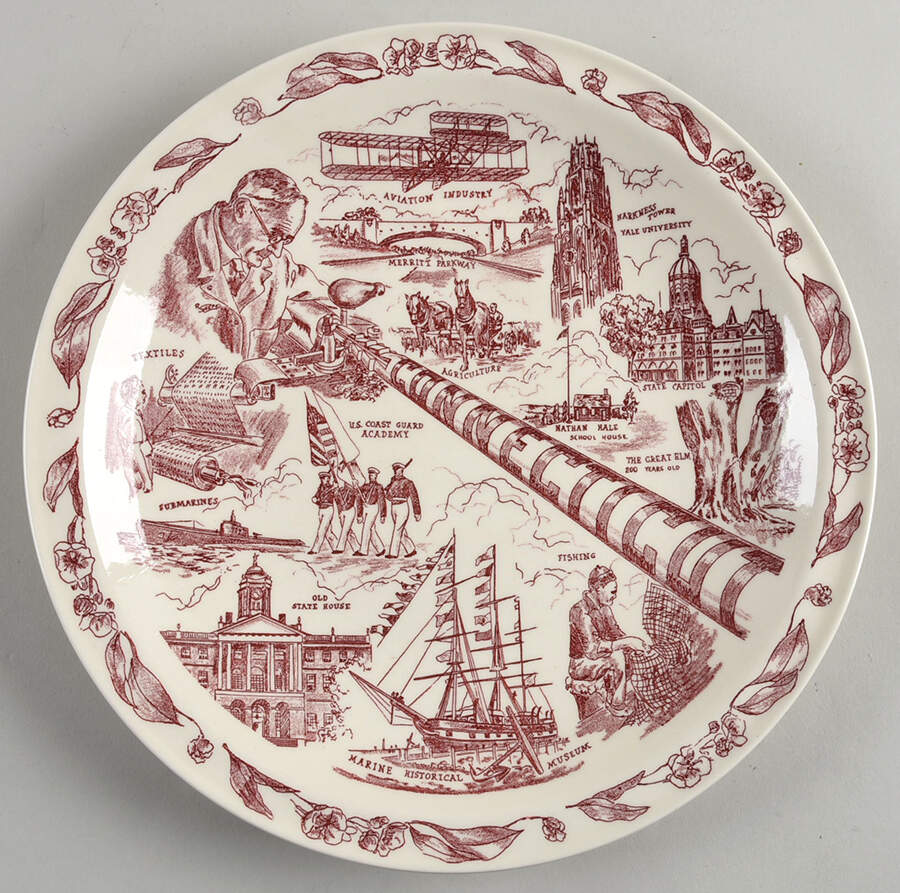 State Plate Connecticut-Red - No Box-Connecticut Motif 1 by Vernon Kilns-1