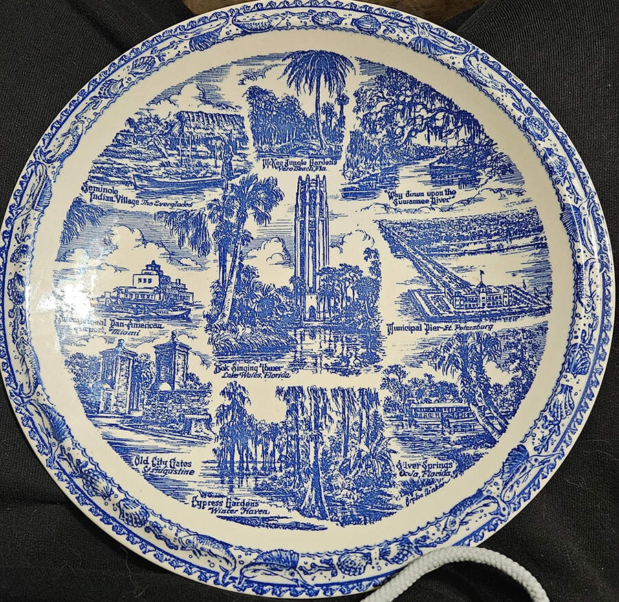 State Plate Florida - No Box-Florida Motif 1-Blue by Vernon Kilns-1