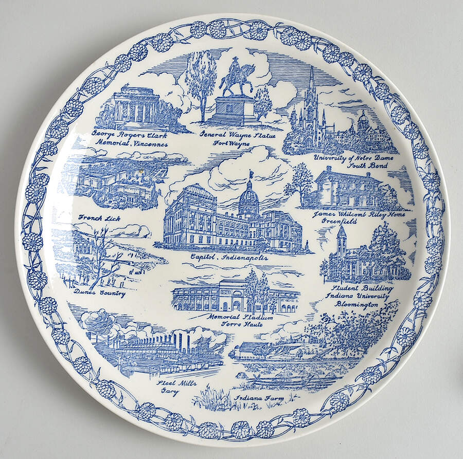 State Plate Indiana - No Box-Indiana Motif 2-Blue by Vernon Kilns-1
