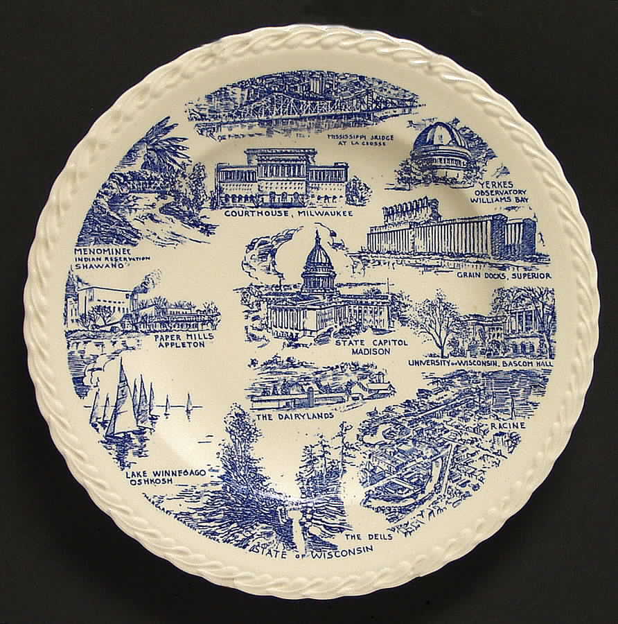State Plate Wisconsin - No Box-Wisconsin Motif 1-Blue Swirl by Vernon Kilns-1