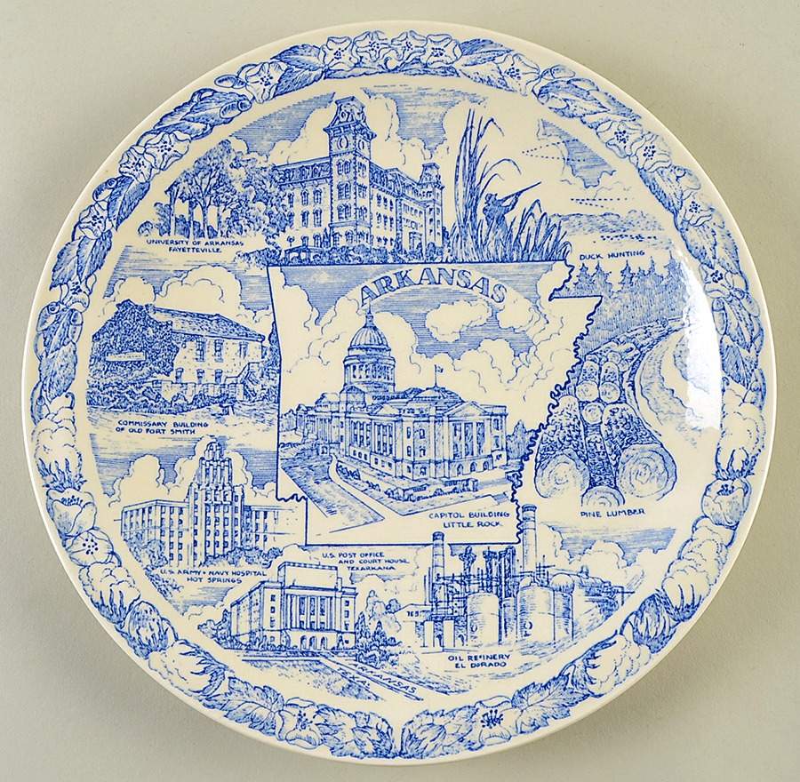 State Plate Arkansas - No Box-Arkansas Motif 1-Blue by Vernon Kilns-1
