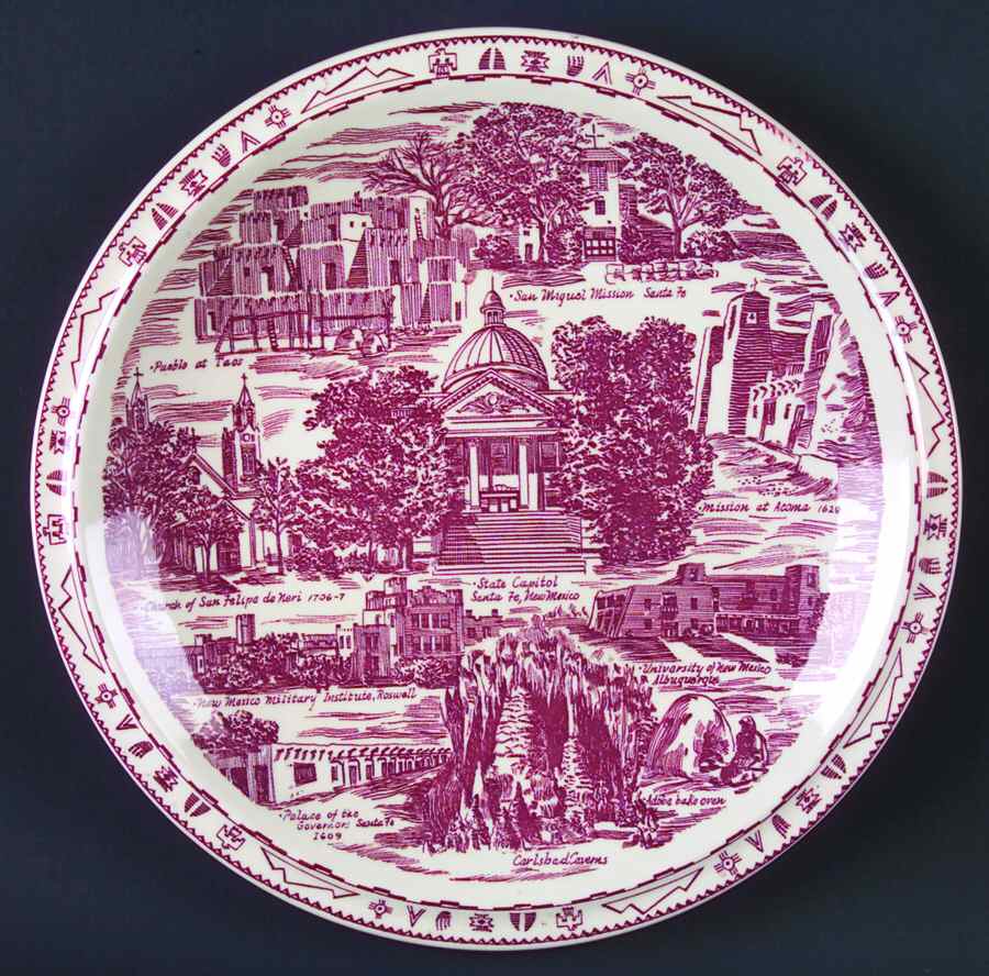 State Plate New Mexico-Red - No Box-New Mexico Motif 2 by Vernon Kilns-1