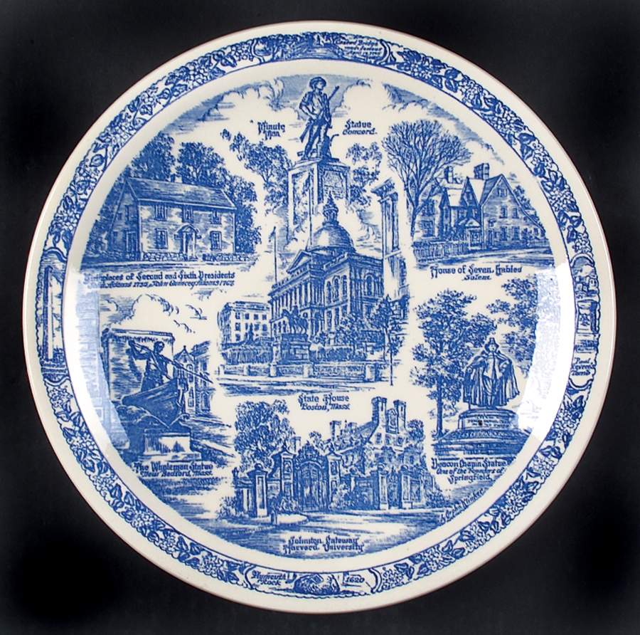 State Plate Massachusetts - No Box-Massachusetts Motif 2-Blue by Vernon Kilns-1