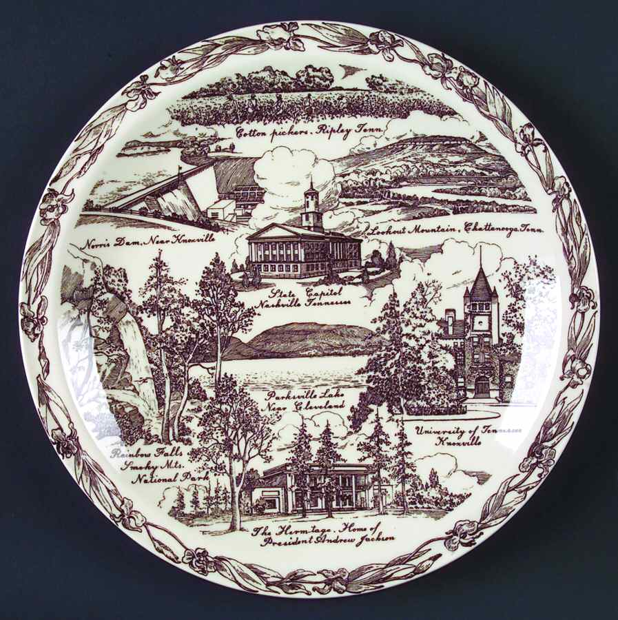 State Plate Tennessee-The Volunteer State - No Box-Tennessee Motif 1-Brown by Vernon Kilns-1