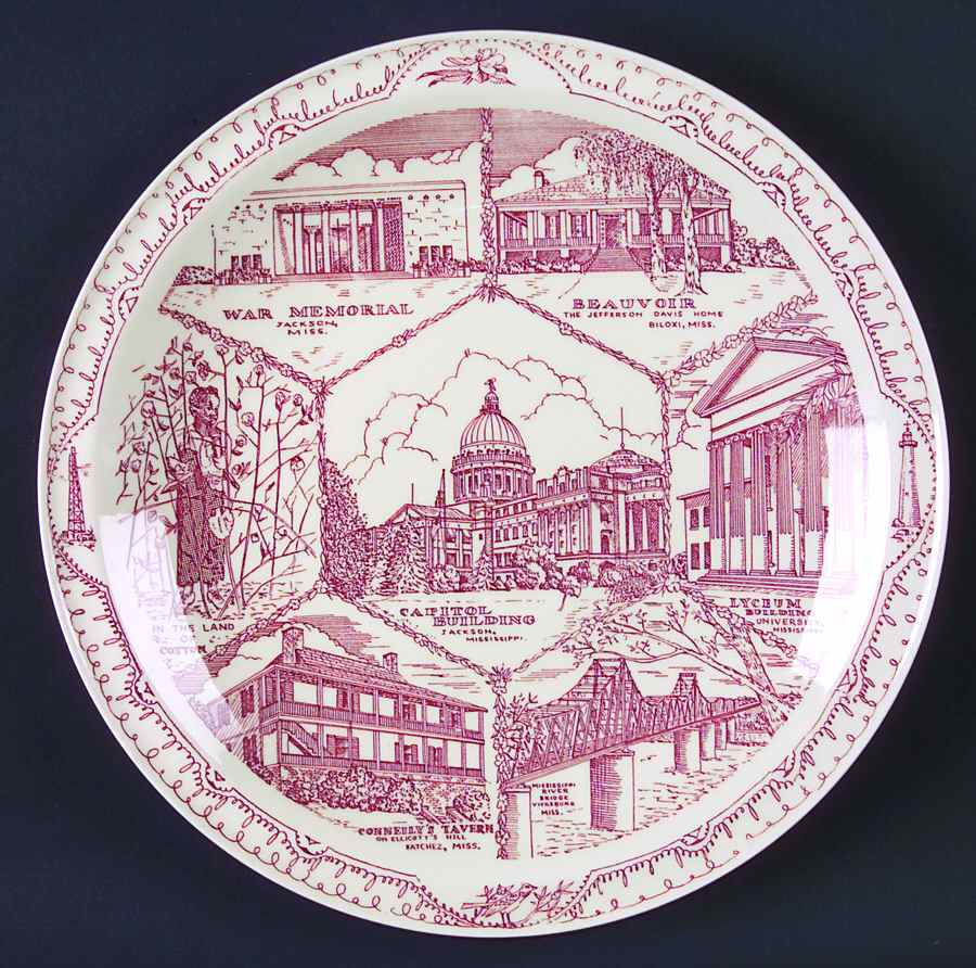 State Plate Mississippi - No Box-Mississippi Motif 2-Red by Vernon Kilns-1