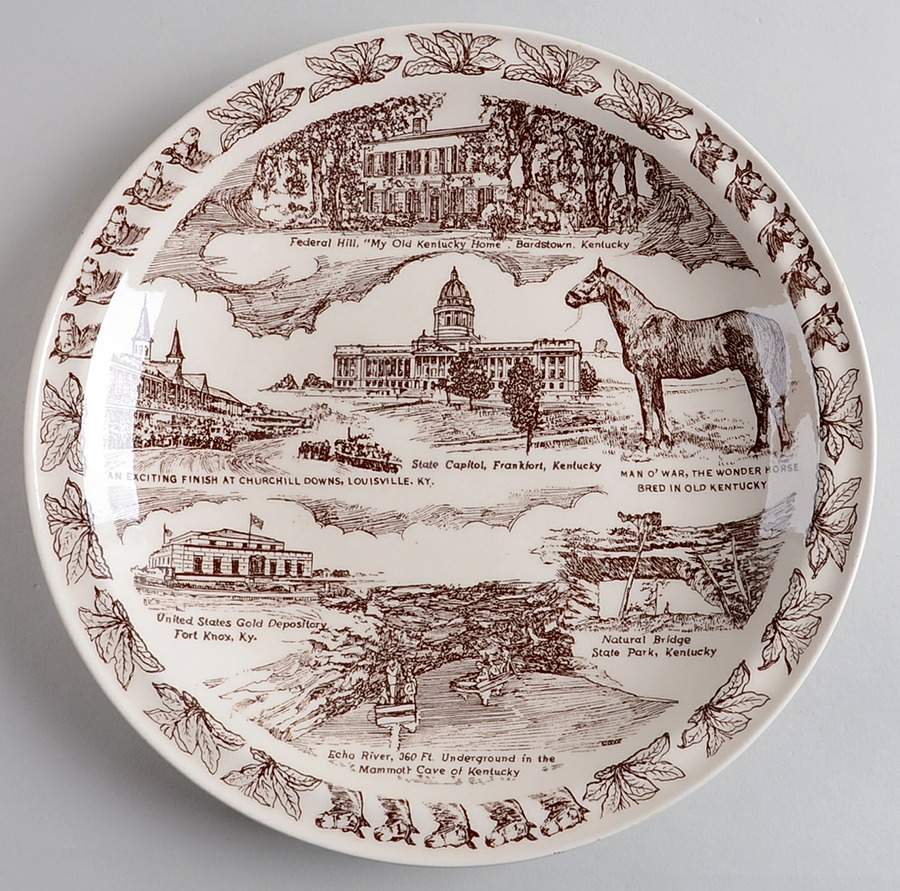 State Plate Kentucky-Brown - No Box-Kentucky Motif 1 by Vernon Kilns-1