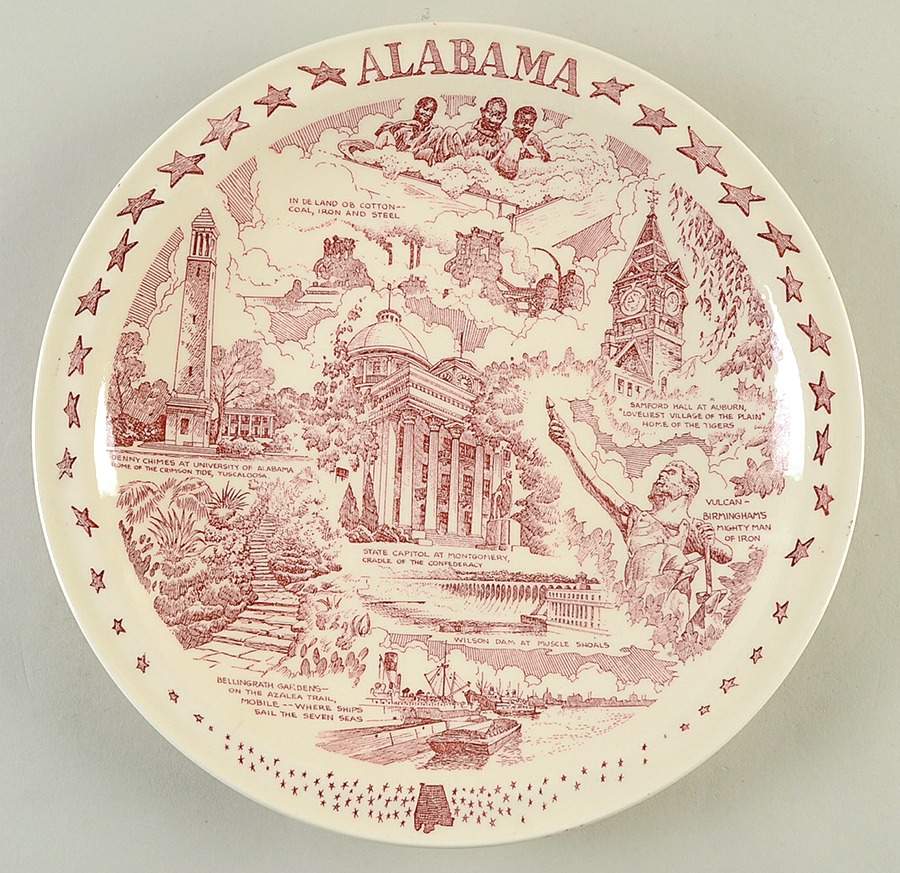 State Plate Alabama - No Box-Alabama Motif 1-Red by Vernon Kilns-1