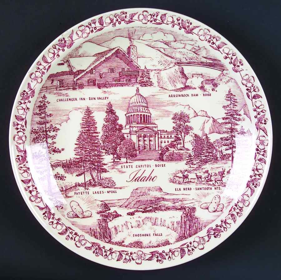 State Plate Idaho - No Box-Idaho Motif 1-Red by Vernon Kilns-1