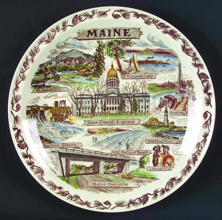State Plate Maine - No Box-Maine Motif 2 - Multi by Vernon Kilns-1