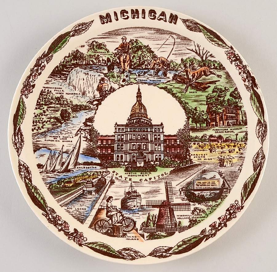 State Plate Michigan - No Box-Michigan Motif 2-Multicolor by Vernon Kilns-1