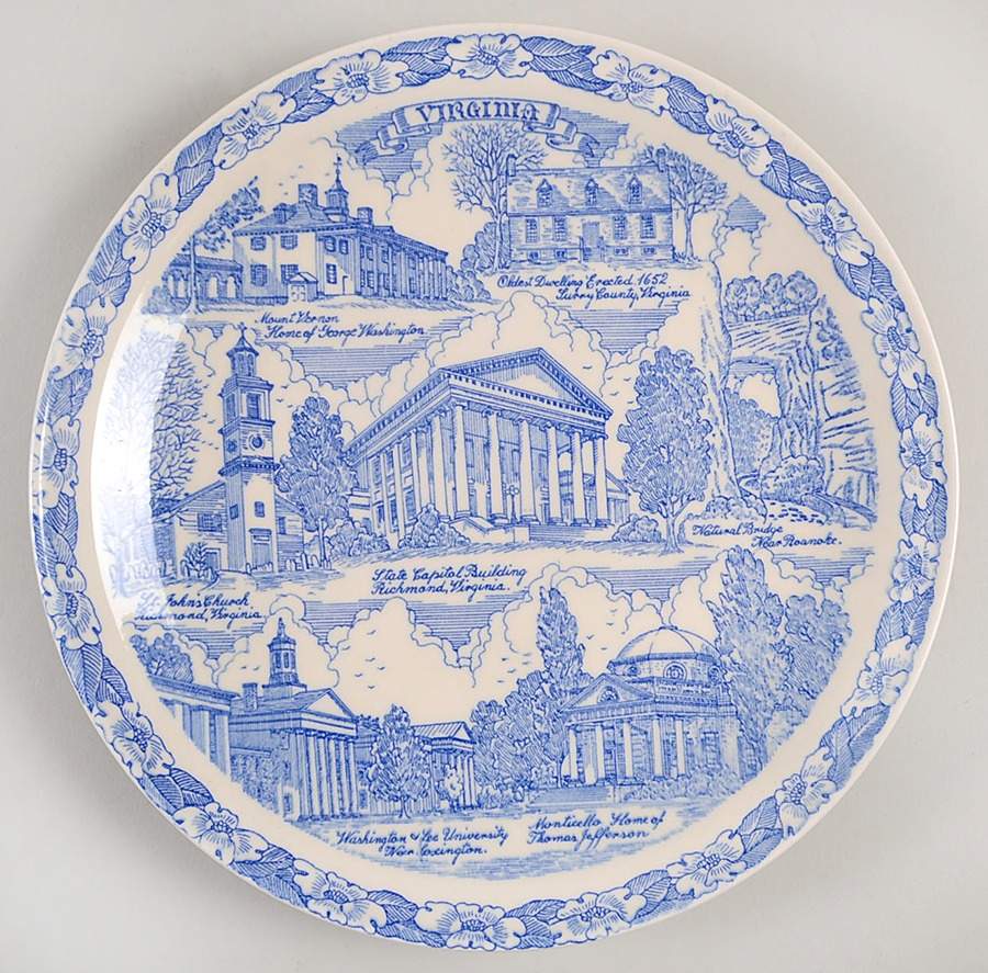 State Plate Virginia-Blue - No Box-Virginia Motif 3 by Vernon Kilns-1