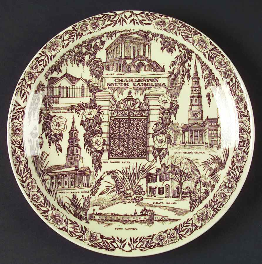 City Plates Charleston South Carolina-Brown - No Box-S Carolina Motif 3-Brown by Vernon Kilns-1