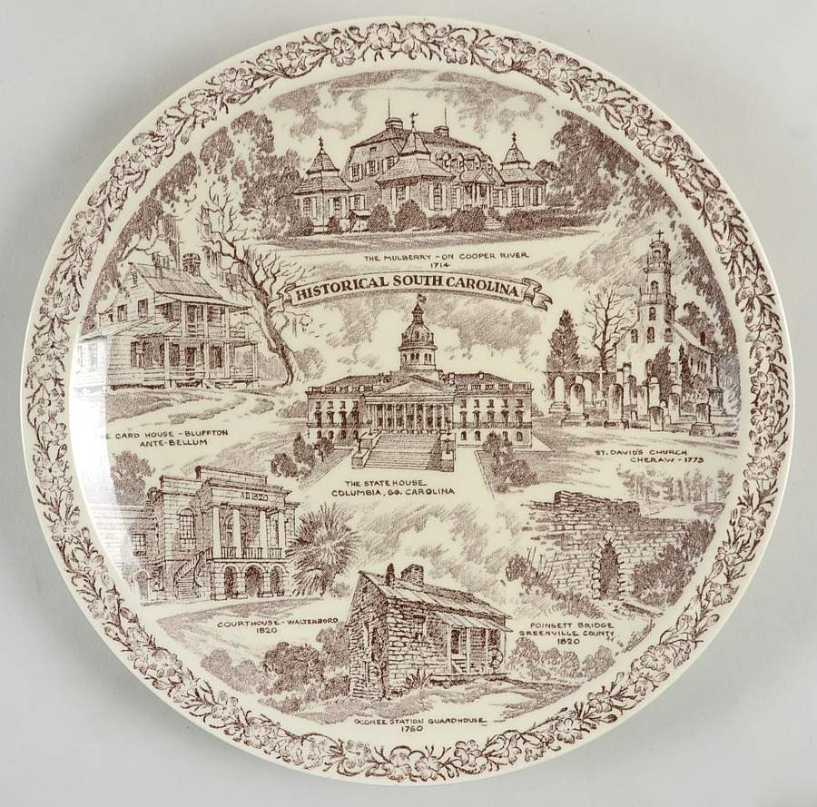 State Plate Historical South Carolina - No Box-S Carolina Motif 1-Brown by Vernon Kilns-1