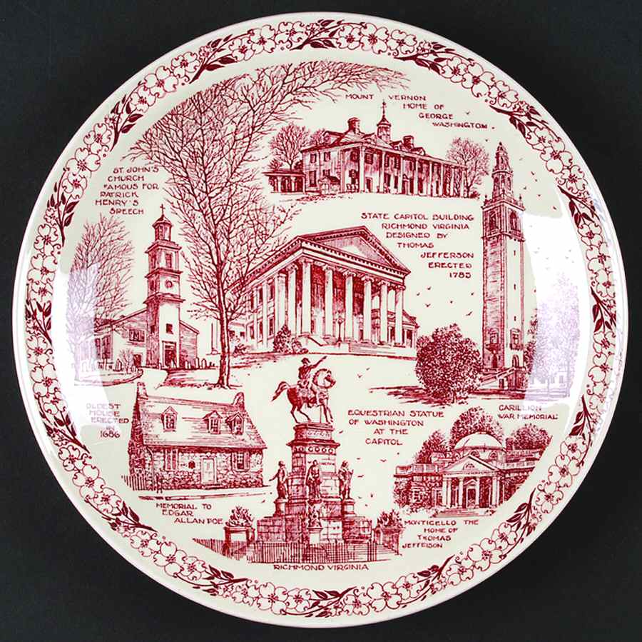 State Plate Virginia-Red - No Box-Virginia Motif 1 by Vernon Kilns-1