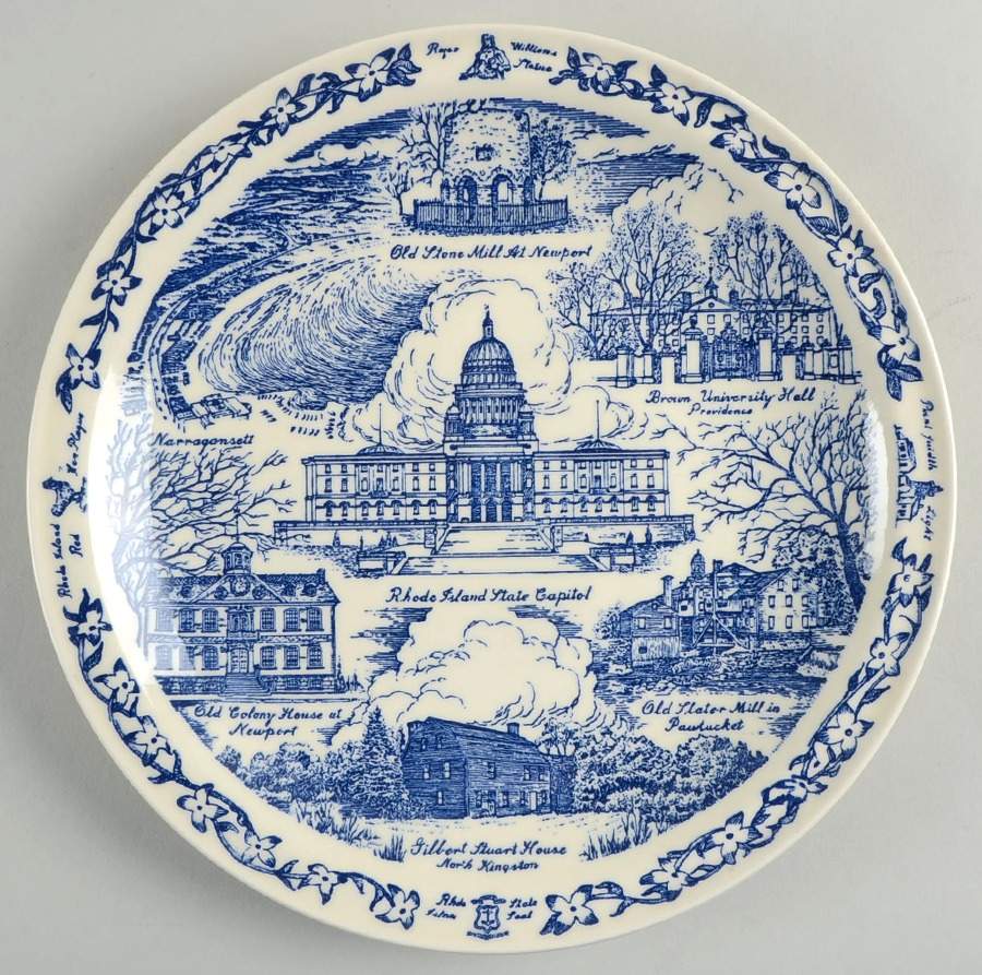 State Plate Rhode Island-Blue - No Box-Rhode Island Motif 3 by Vernon Kilns-1