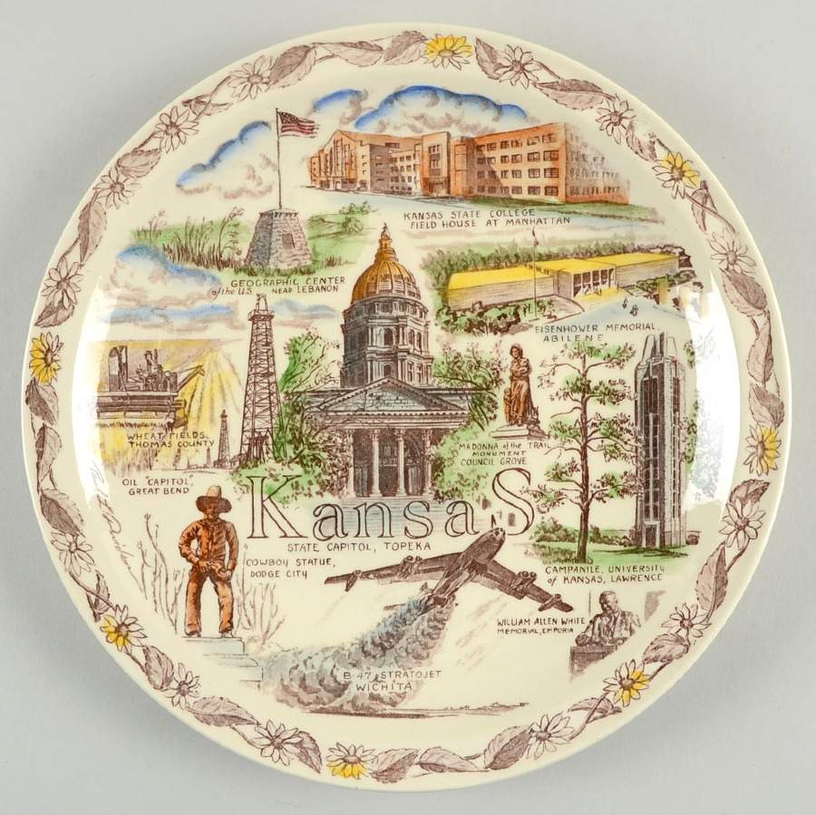 State Plate Kansas - No Box-Kansas Motif 1-Multi by Vernon Kilns-1