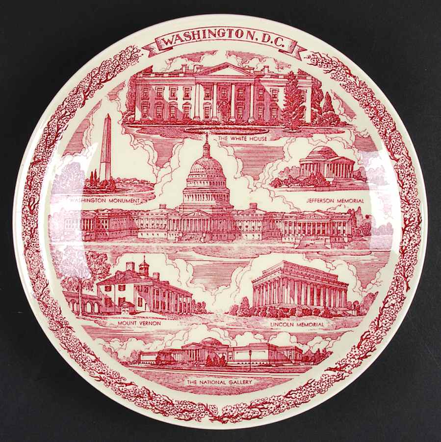 State Plate Washington Dc-Red - No Box-Washington Dc Motif 1 by Vernon Kilns-1