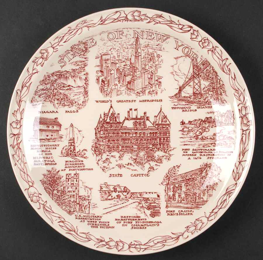 State Plate New York - No Box-New York Motif 1-Red by Vernon Kilns-1