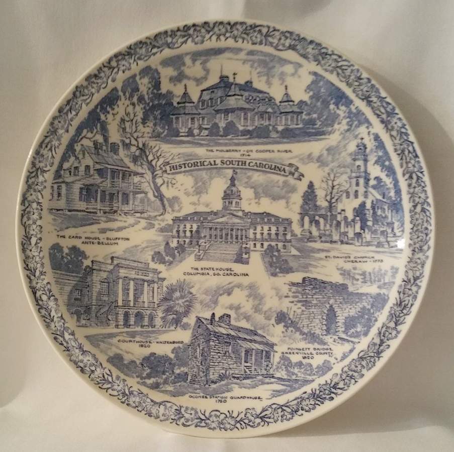 State Plate Historical South Carolina - No Box-S Carolina Motif 1-Blue by Vernon Kilns-1
