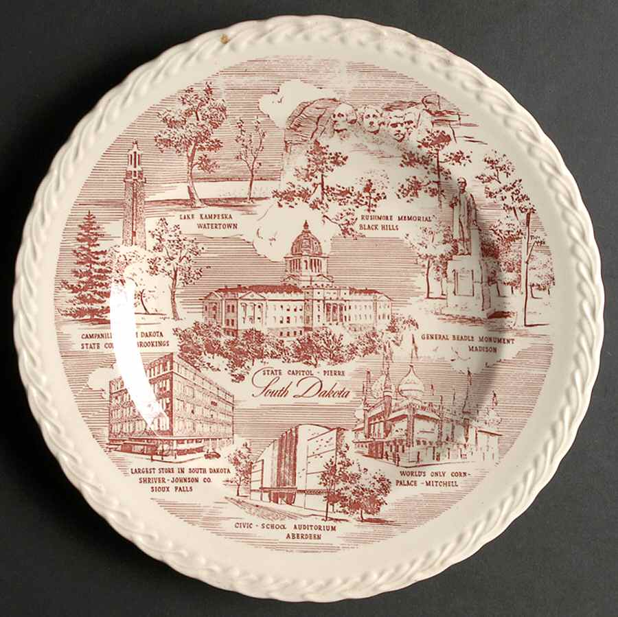 State Plate South Dakota - No Box-South Dakota Motif 1 Red Swirl by Vernon Kilns-1