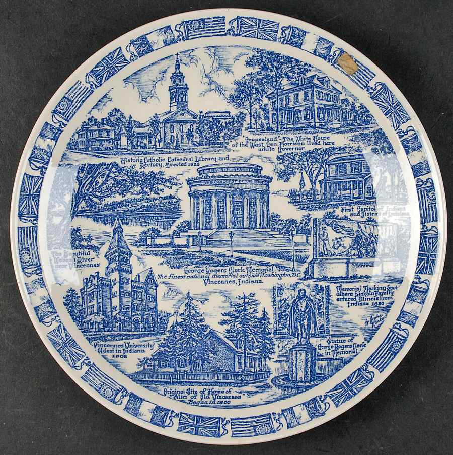 State Plate Indiana - No Box-Indiana Motif 1-Blue by Vernon Kilns-1